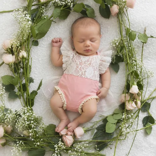 Vista 5 de ForBaysy Accesorios de Fotografía para Recién Nacidos Conjunto de Niña Mameluco de Encaje a Juego con Linda Diadema de Flores Vestido para Recién