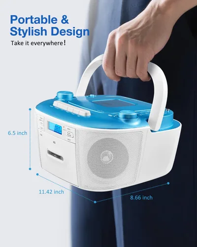 Vista 8 de Gelielim Combo de reproductor de CD y casete portátil - Reproductor de cinta de casete Boombox con radio AM FM, reproductor de CD Boom Box