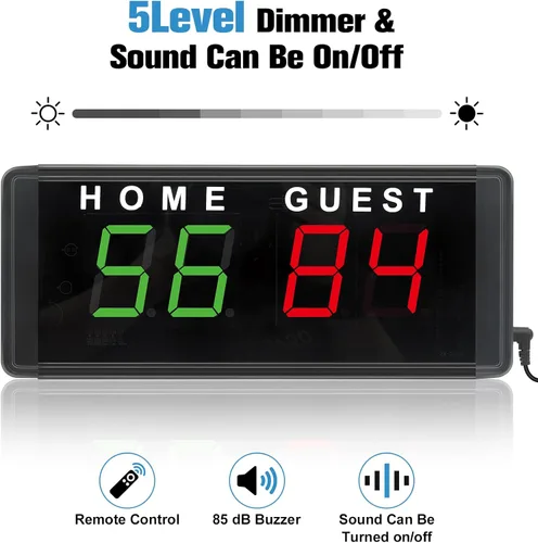 Vista 5 de Samshow LED Electronic Scoreboard Digital Score Keeper with Remote & Tripod, Basketball Scoreboard with Shot Clock & Timer & 12/24h Real Time for