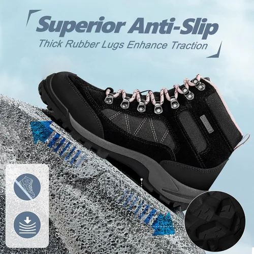 Vista 3 de R CORD Botas de senderismo para mujer, botas de senderismo impermeables, ligeras, transpirables, antideslizantes, duraderas, botas de senderismo