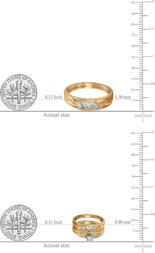 Vista 5 de Dazzlingrock Collection 0.10 ctw Round White Diamond Illusion Engagement Trio Ring Set for Him & Her in Yellow Plated Sterling Silver