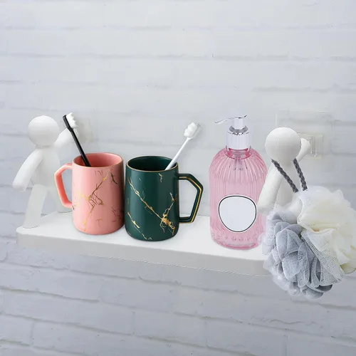 Vista 2 de TITA-DONG Paquete de 2 estantes flotantes de pared de baño con bonita muñeca, estante colgante de pared de villano, estante de almacenamiento