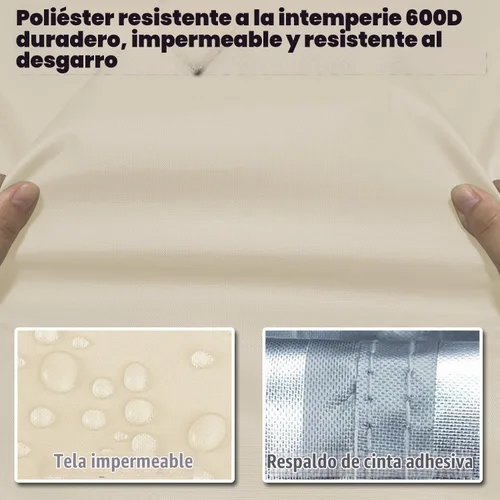 Vista 7 de Cubierta impermeable para silla de salón doble al aire libre, 100% tela Oxford 600D resistente a rasgaduras y al viento, protección contra todo Beige