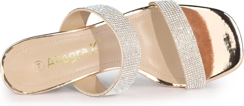 Vista 5 de Allegra K Sandalias de tacón grueso con diamantes de imitación para mujer, M