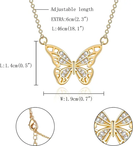 Vista 5 de Collar chapado en oro de 14 quilates con circonita cúbica para novia, collar de animales para mujeres y niñas (serpiente, tigre, oso, mariposa)