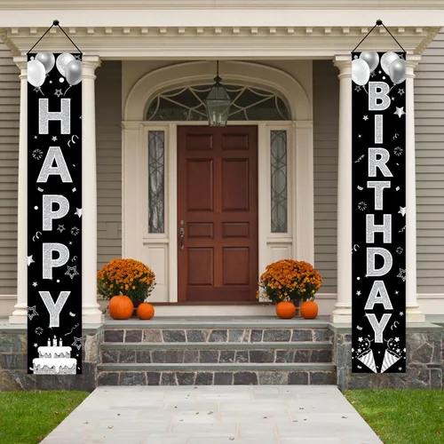 Vista 4 de Suministros de fiesta de feliz cumpleaños, letrero de porche y decoración de fondo para hombres y mujeres, cumpleaños de 16 a 90 años