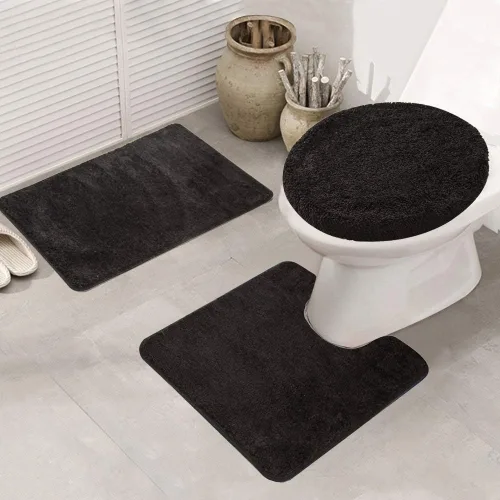 Vista 2 de Juego de 3 piezas de alfombras de baño, alfombrillas antideslizantes para pisos, alfombrilla ultra suave, absorbente y cómoda en forma de U