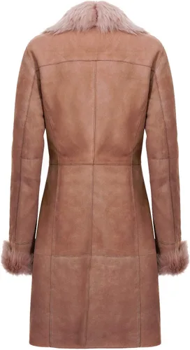 Vista 3 de Infnity Leather Abrigo de piel de oveja de merino de ante beige cálido con cuello Toscana