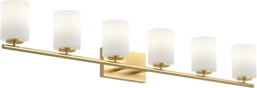 Vista 32 de Progress Lighting Lámpara moderna de tocador de baño de cristal blanco grabado con 4 luces, colección Replay, níquel cepillado (P2160-09)