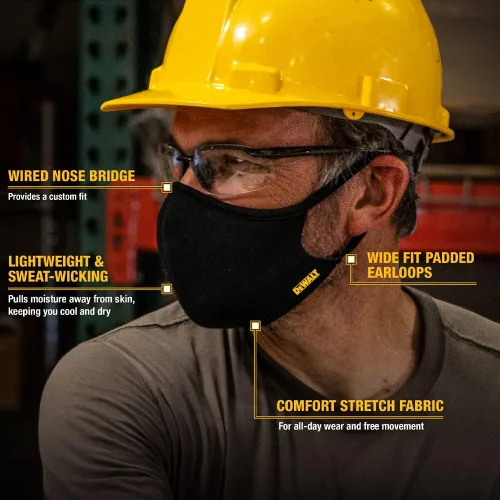Vista 2 de DEWALT Cooling Black Face Masks, Adjustable Fit & Neck Strap, Breathable Reusable Moisture Wicking, Nose Wire & Ear Adjusters