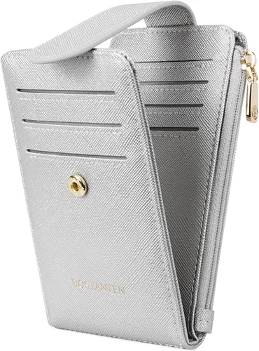 Vista 7 de BOSTANTEN - Billetera delgada para mujer, pequeña, con bloqueo RFID, tarjetero de cuero plegable con cremallera y bolsillo para monedas, Pequeña
