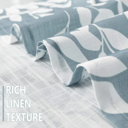 Vista 5 de Treatmentex Cortinas azules de cocina de 24 pulgadas con estampado de hojas blancas cortas para ventanas pequeñas, 2 paneles