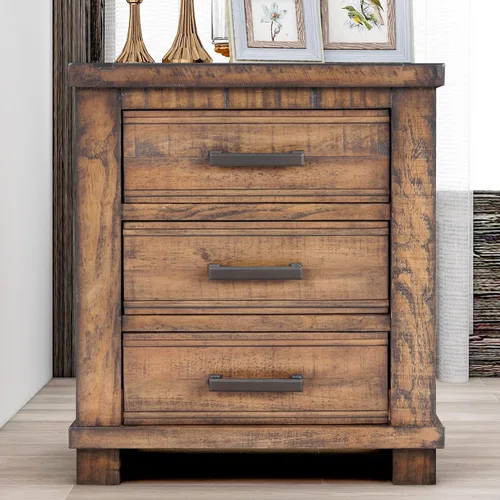 Vista 12 de Farmhouse Nightstand with 3 Drawers and Smooth Gliding Rails, Bedside Table Cabinet with Metal Handle, Minimalist Modern Small End Table for