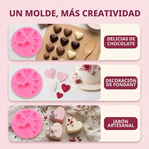 Vista 7 de 2 moldes de silicona rosa, diferentes tamaños, molde de chocolate con forma de corazón, moldes para decoración de galletas, pasteles, pasteles
