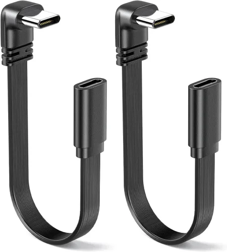 Vista 10 de Paquete de 2 cables USB 2.0 tipo C macho a macho de 90 grados de disparo plano de 4 pulgadas/3.9 in, suave y flexible en ángulo recto, cable USB M/M
