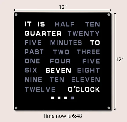 Vista 2 de Tech Tools Reloj LED Word - Muestra la hora como texto - Alimentado por adaptador de CA (12 x 12 pulgadas)