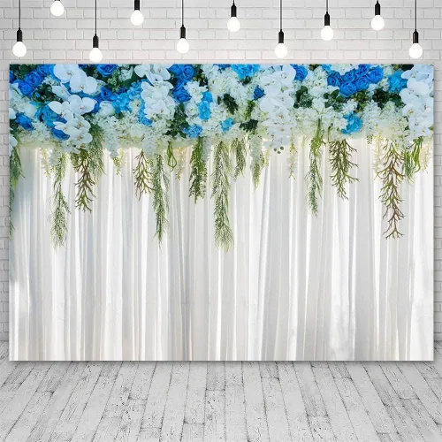 Vista 2 de Sendy Cortinas de fondo de pared de flores blancas de 10 x 7 pies para fiestas, fondo de fotografía, boda, despedida de soltera, baby shower