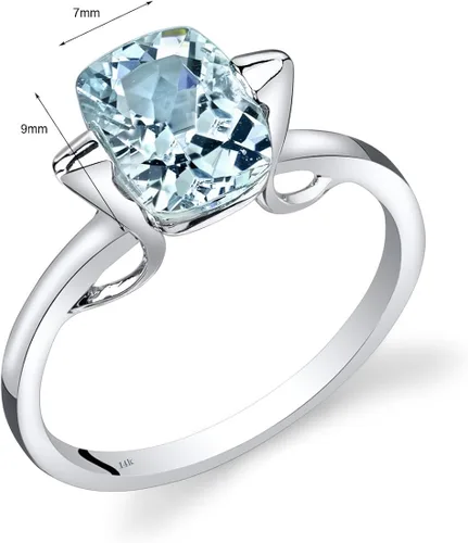 Vista 2 de Peora Anillo solitario flotante aguamarina para mujer oro blanco de 14 quilates piedra natal de piedras preciosas auténticas 175 quilates en total