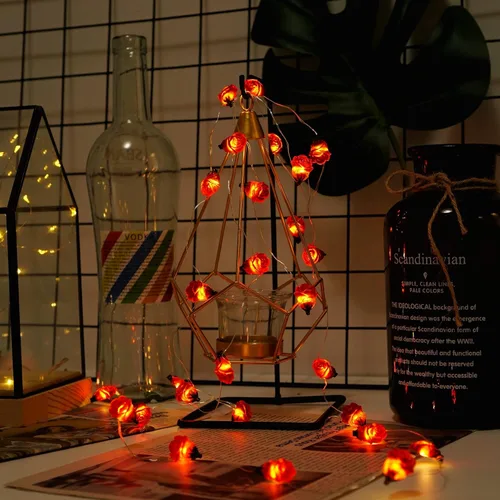 Vista 4 de Cadena de luces con 40 LED en forma de flor de rosa, 13 pies, funciona con pilas, luces de hadas románticas para decoración del día de San Valentín