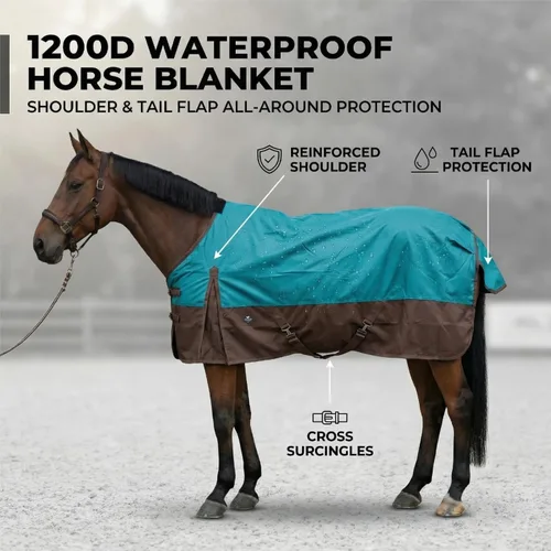 Vista 8 de 1200Denier - Manta impermeable y transpirable para caballo (63.8 in), color azul
