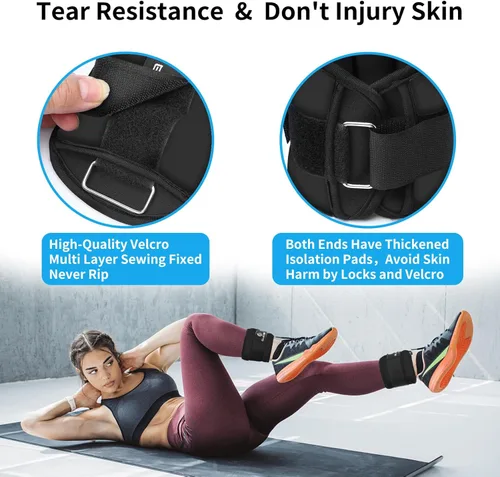 Vista 6 de ELEAMY Pesas de tobillo para mujeres y hombres, pares de 0.5 libras, 1 libra, 2 libras, 3 libras, para caminar, correr, yoga, fitness, tela de seda