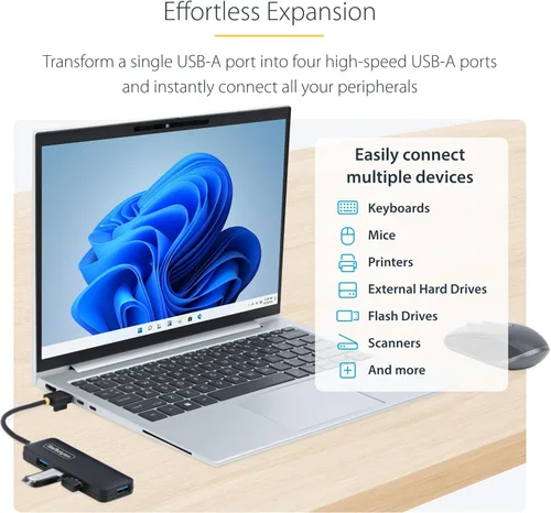 Vista 2 de StarTech Hub USB-A de 4 puertos de 5 Gbps con cable de 5 pulgadas/5.1 in, iMac (H5A4A-USB-HUB)