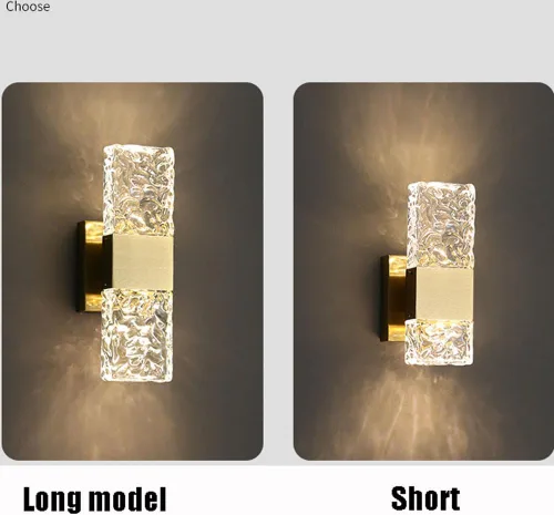Vista 6 de Modernos apliques de pared de cristal, lámpara de pared con acabado de color dorado mate, iluminación de pared de cristal con pantalla de vidrio