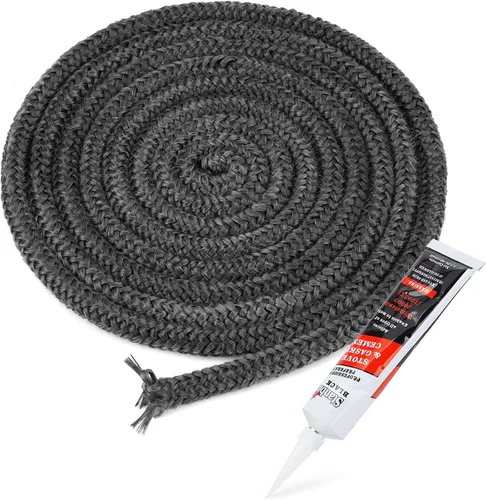 Vista 9 de Stanbroil Junta para estufa de leña, sello de cuerda de fibra de vidrio impregnada de grafito de 1/2" x 84" y kit de junta de cemento de alta