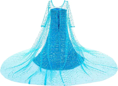 Vista 2 de Princess Costume Long Cape Birthday Party Dress up with Crown,Magic Wand,Wig,Gloves for Little Girls 2-10 Years