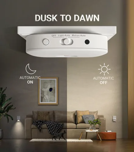 Vista 4 de Lyridz Luz nocturna enchufable con sensor de movimiento y sensor de atardecer a amanecer, luz nocturna blanca fría regulable con brillo ajustable