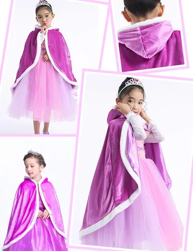 Vista 2 de Party Chili Fur Princess Hooded Cape Cloaks Costume for Girls Dress Up
