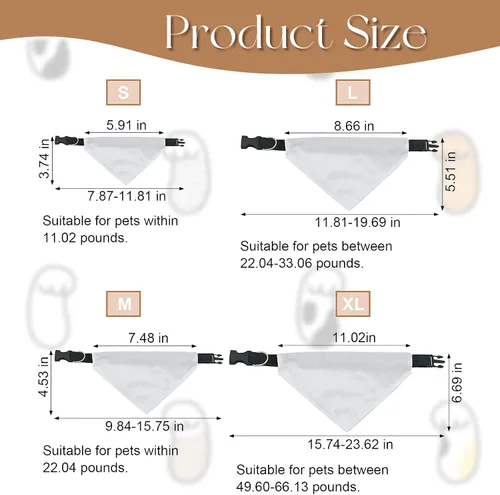 Vista 2 de 4 unidades de collar triangular blanco para perro, bandana para perro con hebilla ajustable sublimación en blanco, bandanas para perros y gatos, S