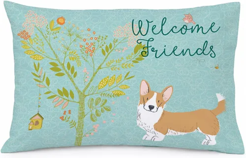 Vista 70 de Caroline's Treasures BB7625PILLOWCASE - Funda de almohada decorativa de tela con texto en inglés "Welcome Friends" Airedale Terrier estándar