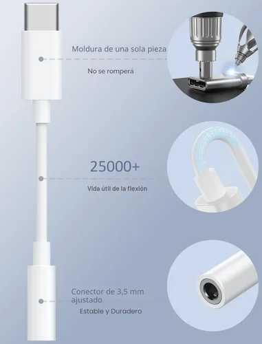 Vista 5 de Adaptador de auriculares de audio USB-C a 0.138 in – HiFi 2 unidades compatibles con Apple iPhone 17 16 15 Samsung Galaxy S25 S24 S23 S22 S21 Plus
