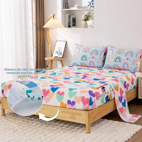 Vista 5 de Holawakaka Juego de edredón bohemio arcoíris tamaño individual con sábanas, juego de cama bohemio de 5 piezas con corazón, estrella y amor para Azul