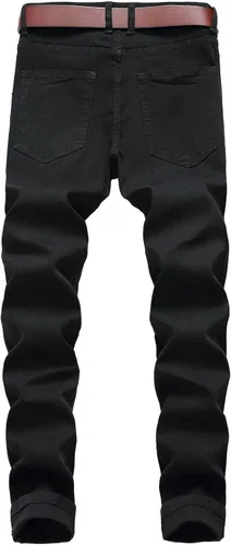 Vista 4 de Pantalones de mezclilla ajustados para hombre, rasgados, elásticos, desgastados, pierna cónica, desgastados, pantalones de mezclilla para hombre