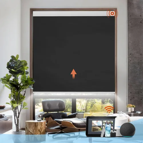 Vista 11 de DENFOON Persianas enrollables de tamaño personalizado con panel solar, persianas eléctricas térmicas opacas con control remoto para ventanas