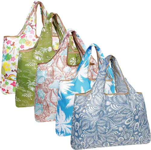 Vista 19 de allydrew Bolsas grandes plegables de nailon reutilizables para comestibles, paquete de 5
