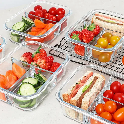 Vista 6 de KOMUEE Recipientes de vidrio para preparación de comidas, 3 compartimentos, paquete de 5 recipientes de vidrio de 36 onzas, recipientes