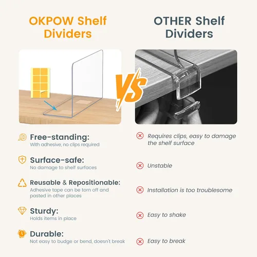 Vista 3 de OKPOW - Divisores de estante para organizador de armario: 30 cm de alto, separadores verticales de plástico ajustable transparente de acrílico