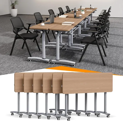 Vista 15 de Mesas de sala de conferencias blancas, mesa de conferencias rectangular plegable con ruedas para reuniones grandes, seminario en casa, oficina Gris