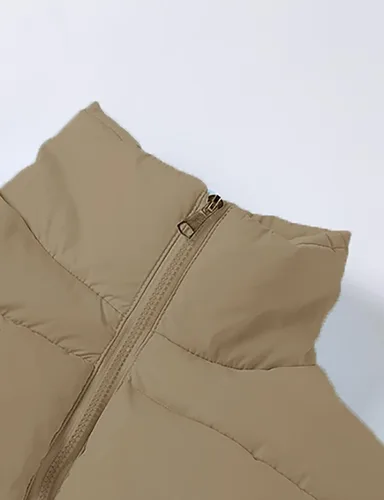 Vista 3 de Chaqueta corta acolchada de invierno para mujer, manga larga, con botones, abrigo corto
