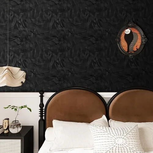 Vista 2 de VaryPaper Papel tapiz moderno con textura negra, para despegar y pegar, diseño geométrico en espiral, para dormitorio, baño, extraíble