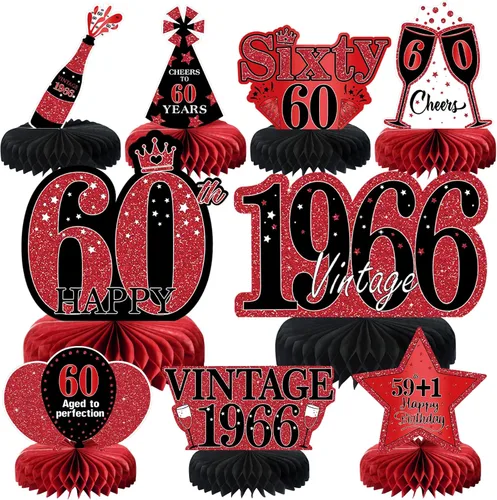 Vista 17 de 9 piezas de decoración de cumpleaños negro dorado 16 centros de mesa de panal para niños y niñas, centros de mesa de feliz cumpleaños 16 Oro negro 16