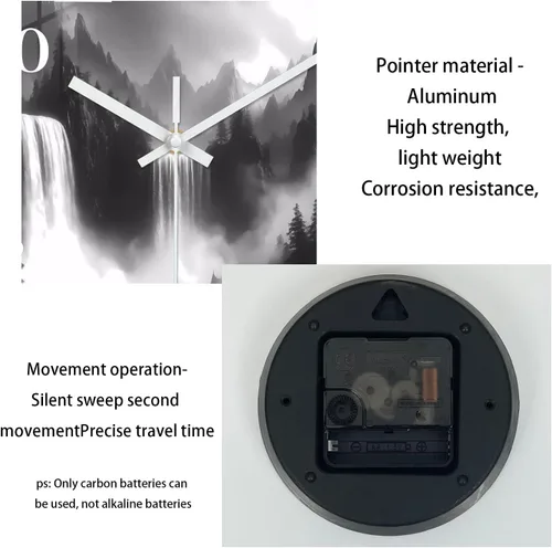 Vista 7 de XNM Relojes de Pared de Paisaje Natural para Baño, Funciona con Pilas, 30.5 cm, Negro y Blanco, Redondo, Silencioso, sin Tictac, de Vidrio, Pequeño
