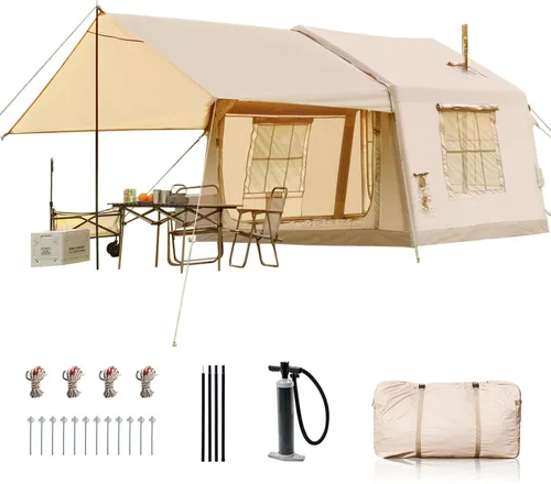 Vista 14 de Inflatable Tents for Camping, Blow Up Tent with Hand Pump, Easy Setup Inflatable Hot Tent with Stove Jack, Waterproof Oxford Air Glamping Tents for
