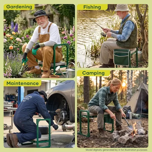 Vista 8 de Saker Rodillera y Asiento de Jardín Plegable con Patas Extensibles y Almohadilla Gruesa, Herramienta, Soporte de Trabajo Pesado para Adultos