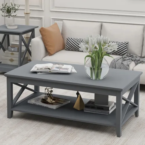 Vista 13 de Mesa de centro ChooChoo Oxford con patas más gruesas, mesa de centro de madera negra con almacenamiento para la sala de estar