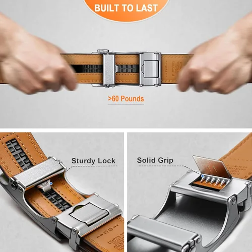 Vista 6 de KEMISANT Cinturón para hombre, cinturón de trinquete de cuero, ajuste personalizable, estilo sin esfuerzo de 1.378 in