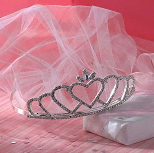 Vista 2 de Amscan - Tiara de boda con velo de diamantes de imitación, talla única, multicolor